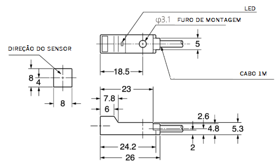 Sensor indutivo BX1-H21P PNP